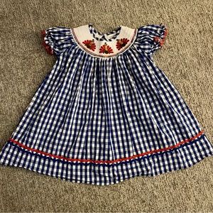 Blue and white checkered smocked dress, 24m